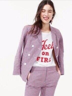 J.Crew Double-Breasted Plaid Check Blazer Jacket – Size 12 Red navy White G1124